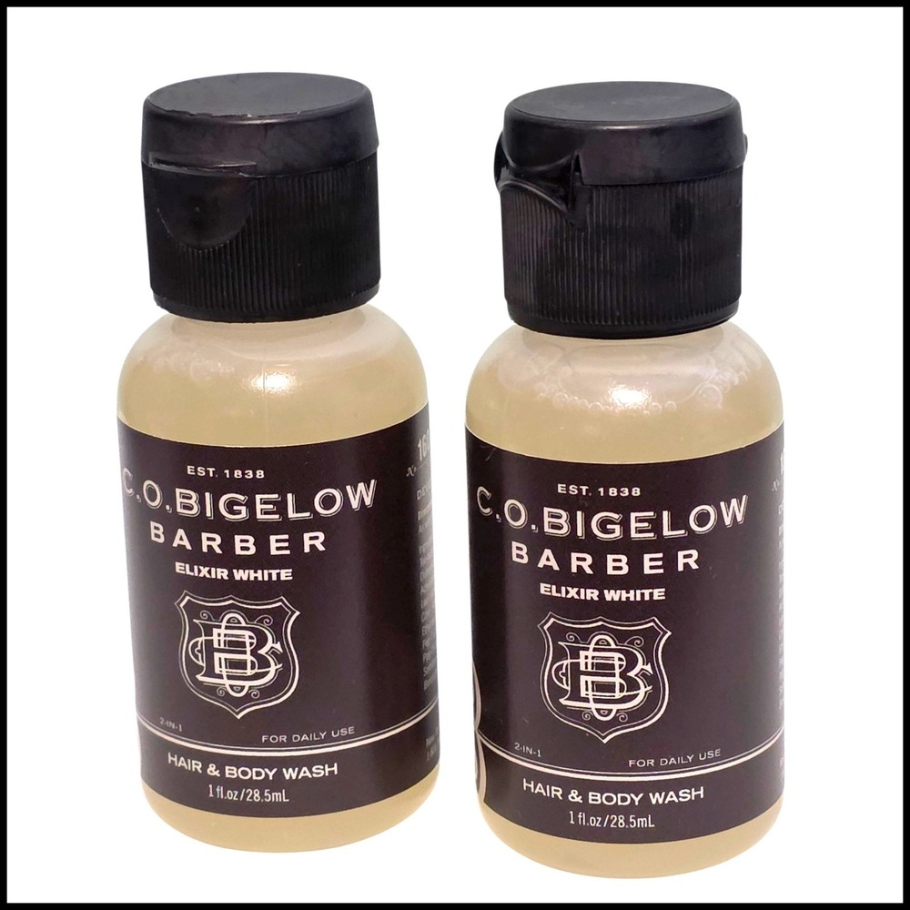 C.O. Bigelow Barber Elixir White 2-in-1 Hair & Body Wash Travel Size Lot 2